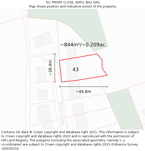 43, PRIORY CLOSE, BATH, BA2 5AN: Plot and title map