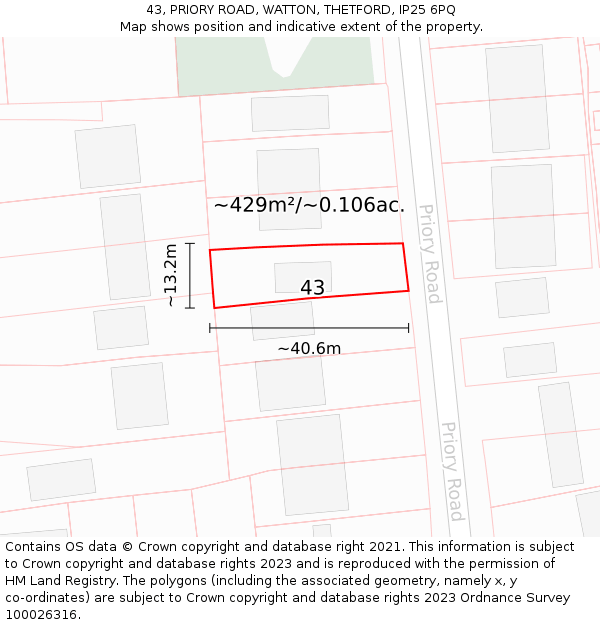 43, PRIORY ROAD, WATTON, THETFORD, IP25 6PQ: Plot and title map