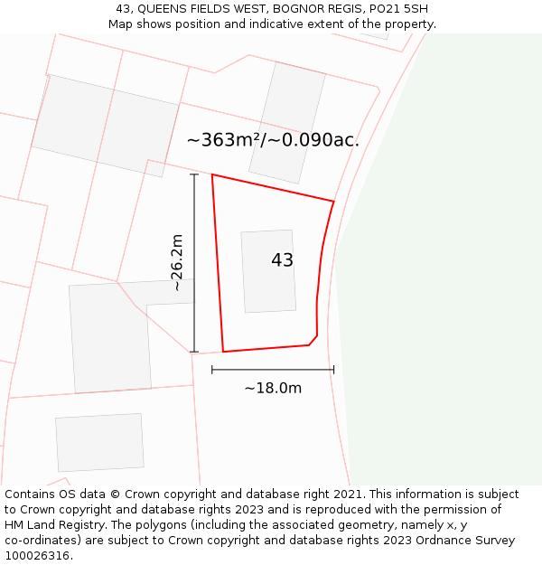 43, QUEENS FIELDS WEST, BOGNOR REGIS, PO21 5SH: Plot and title map