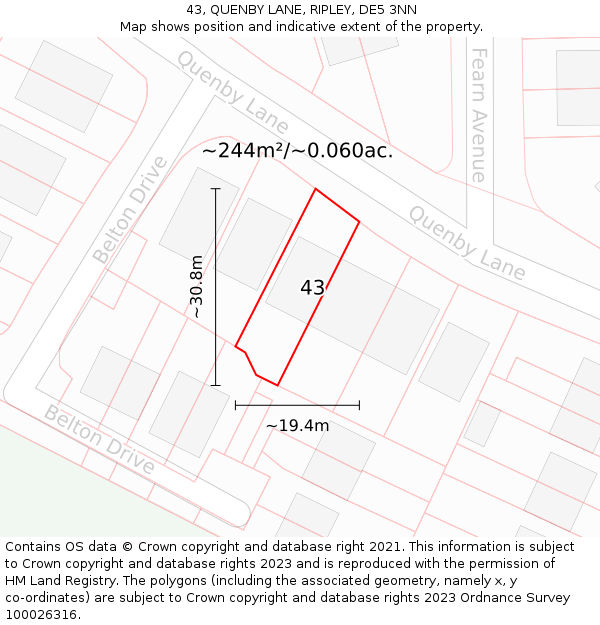 43, QUENBY LANE, RIPLEY, DE5 3NN: Plot and title map