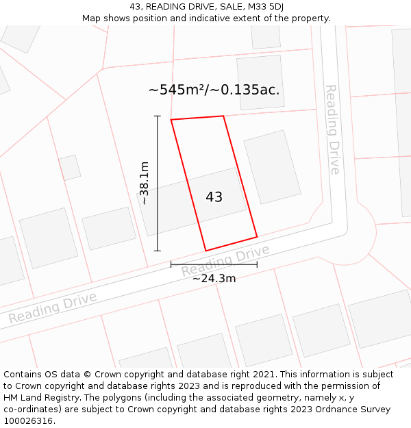 43, READING DRIVE, SALE, M33 5DJ: Plot and title map