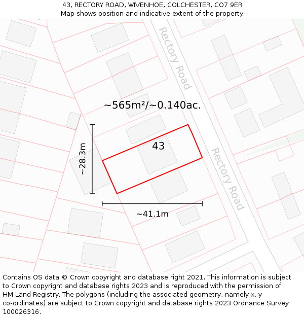 43, RECTORY ROAD, WIVENHOE, COLCHESTER, CO7 9ER: Plot and title map