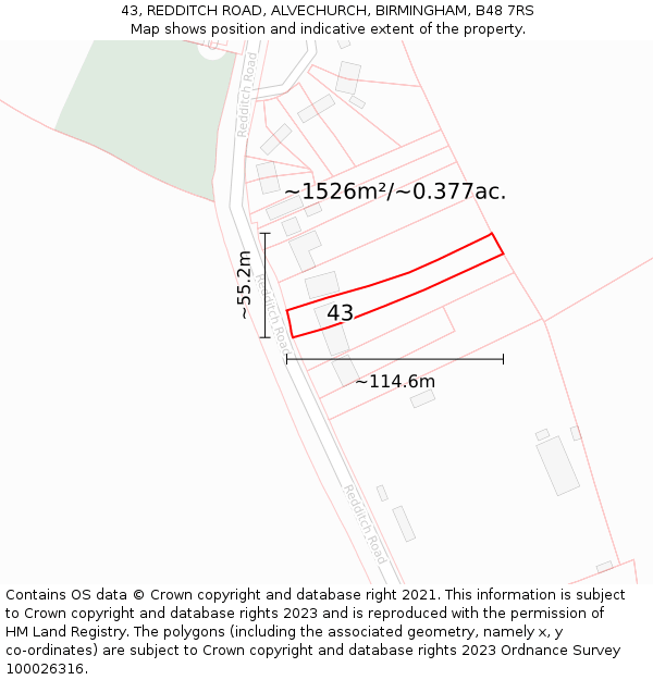 43, REDDITCH ROAD, ALVECHURCH, BIRMINGHAM, B48 7RS: Plot and title map