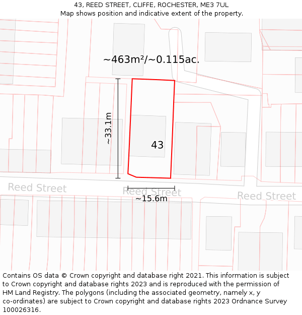 43, REED STREET, CLIFFE, ROCHESTER, ME3 7UL: Plot and title map