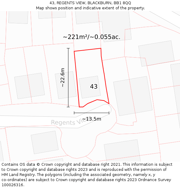 43, REGENTS VIEW, BLACKBURN, BB1 8QQ: Plot and title map