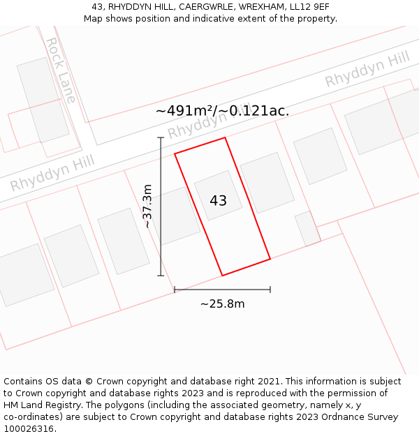 43, RHYDDYN HILL, CAERGWRLE, WREXHAM, LL12 9EF: Plot and title map
