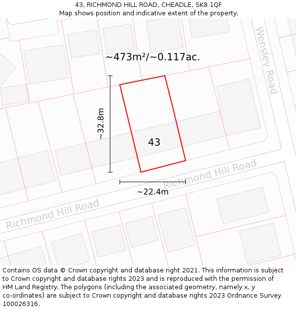 43, RICHMOND HILL ROAD, CHEADLE, SK8 1QF: Plot and title map