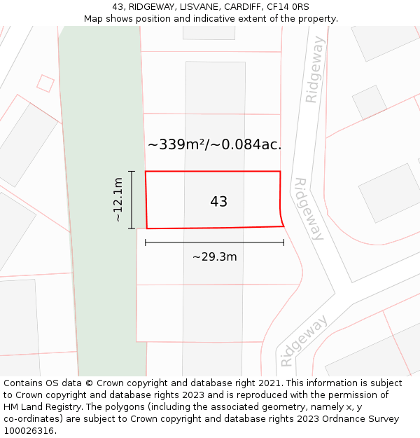 43, RIDGEWAY, LISVANE, CARDIFF, CF14 0RS: Plot and title map