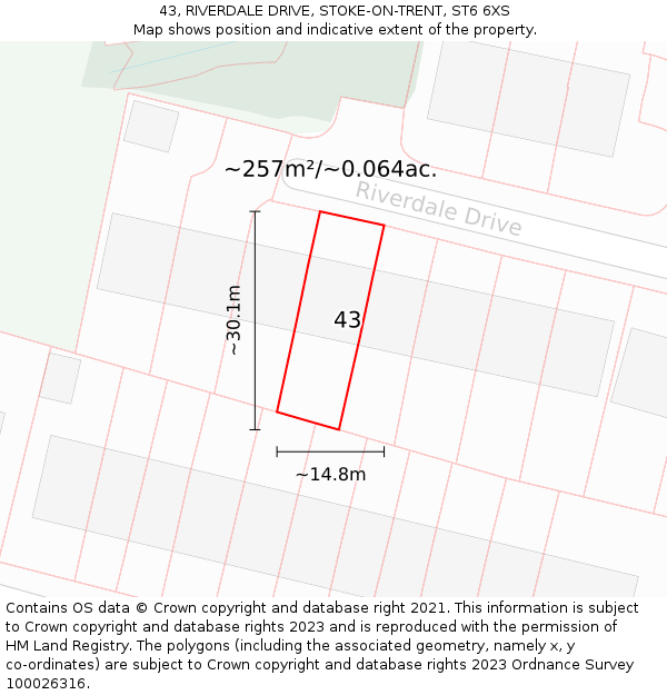 43, RIVERDALE DRIVE, STOKE-ON-TRENT, ST6 6XS: Plot and title map