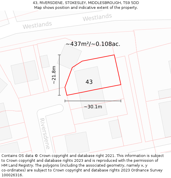 43, RIVERSDENE, STOKESLEY, MIDDLESBROUGH, TS9 5DD: Plot and title map