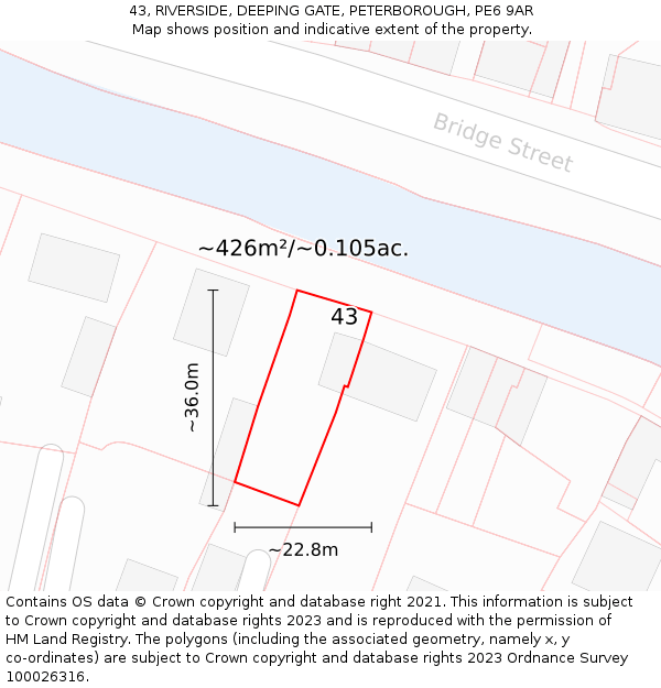 43, RIVERSIDE, DEEPING GATE, PETERBOROUGH, PE6 9AR: Plot and title map