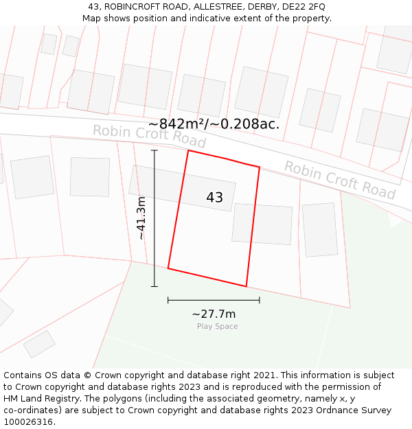 43, ROBINCROFT ROAD, ALLESTREE, DERBY, DE22 2FQ: Plot and title map