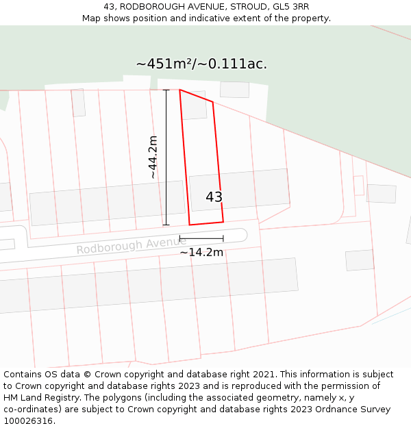 43, RODBOROUGH AVENUE, STROUD, GL5 3RR: Plot and title map