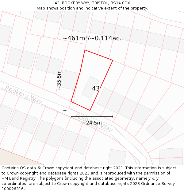 43, ROOKERY WAY, BRISTOL, BS14 0DX: Plot and title map