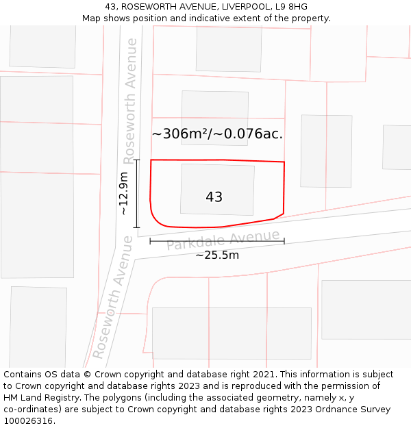 43, ROSEWORTH AVENUE, LIVERPOOL, L9 8HG: Plot and title map