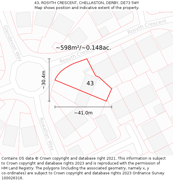 43, ROSYTH CRESCENT, CHELLASTON, DERBY, DE73 5WY: Plot and title map
