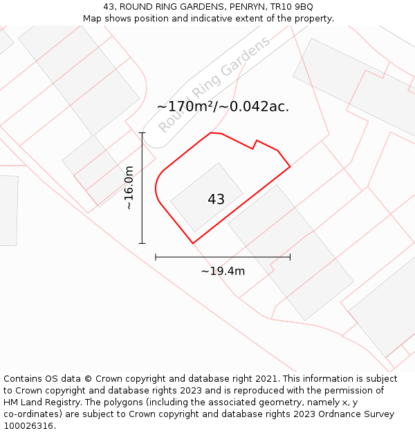 43, ROUND RING GARDENS, PENRYN, TR10 9BQ: Plot and title map