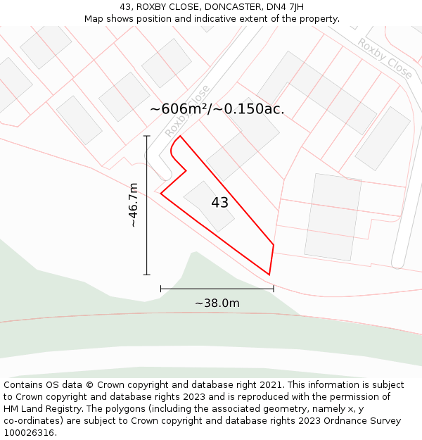 43, ROXBY CLOSE, DONCASTER, DN4 7JH: Plot and title map