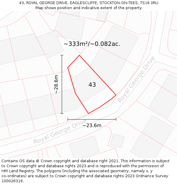 43, ROYAL GEORGE DRIVE, EAGLESCLIFFE, STOCKTON-ON-TEES, TS16 0RU: Plot and title map