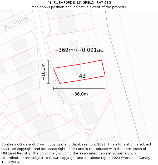 43, RUSHFORDS, LINGFIELD, RH7 6EG: Plot and title map