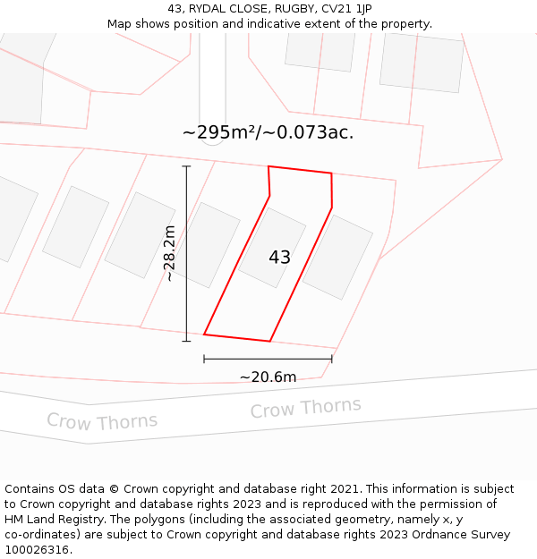 43, RYDAL CLOSE, RUGBY, CV21 1JP: Plot and title map