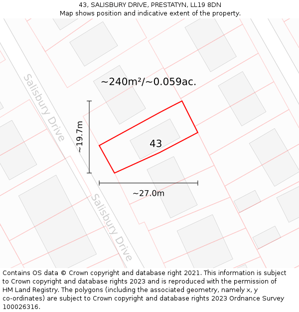 43, SALISBURY DRIVE, PRESTATYN, LL19 8DN: Plot and title map