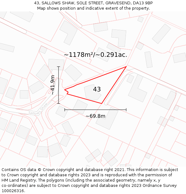 43, SALLOWS SHAW, SOLE STREET, GRAVESEND, DA13 9BP: Plot and title map