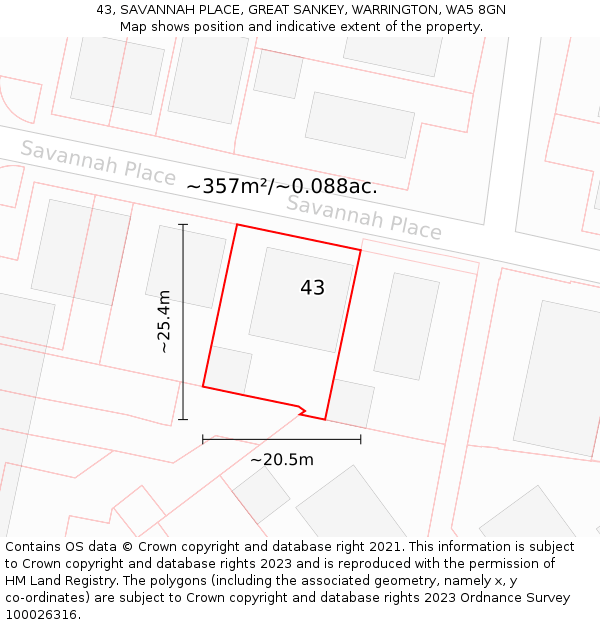 43, SAVANNAH PLACE, GREAT SANKEY, WARRINGTON, WA5 8GN: Plot and title map