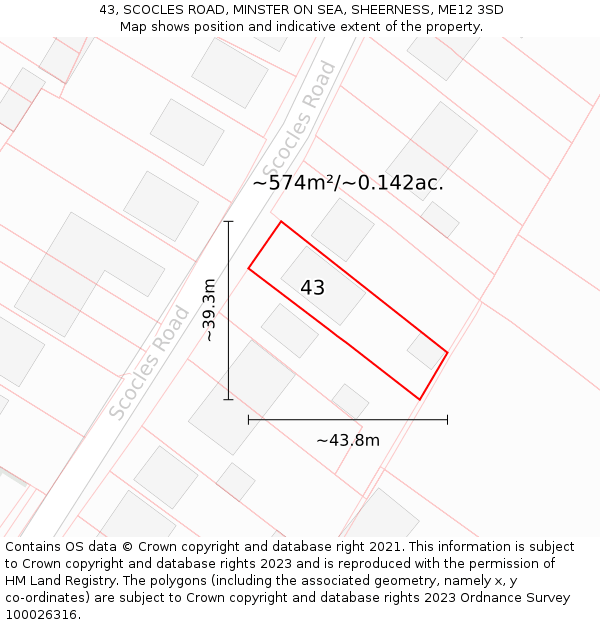 43, SCOCLES ROAD, MINSTER ON SEA, SHEERNESS, ME12 3SD: Plot and title map