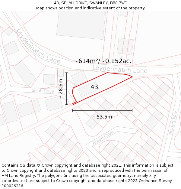 43, SELAH DRIVE, SWANLEY, BR8 7WD: Plot and title map