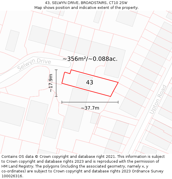 43, SELWYN DRIVE, BROADSTAIRS, CT10 2SW: Plot and title map