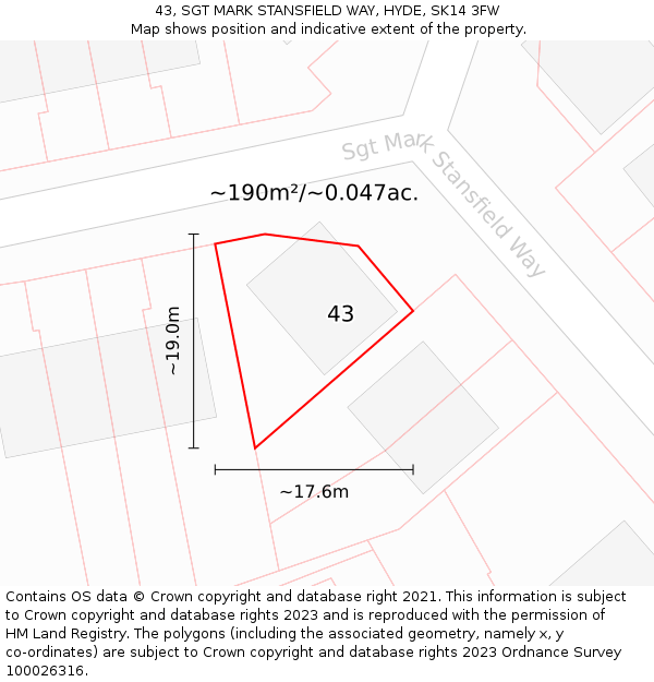 43, SGT MARK STANSFIELD WAY, HYDE, SK14 3FW: Plot and title map