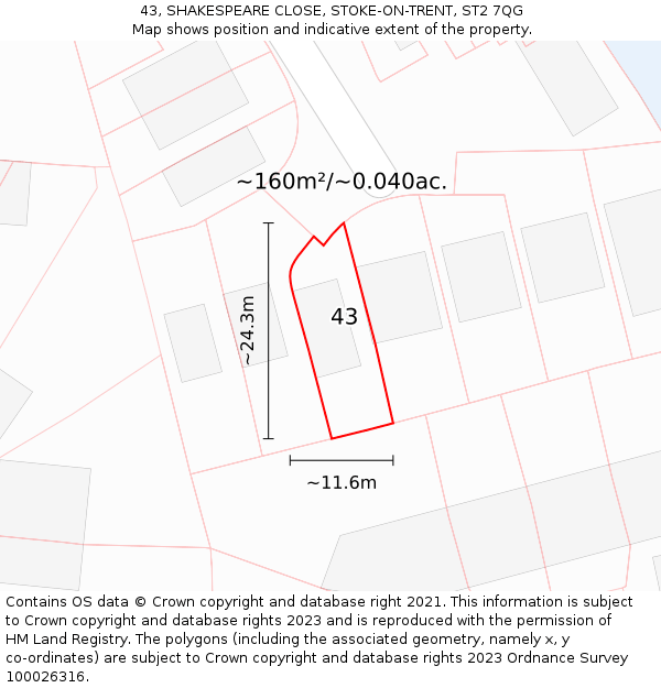 43, SHAKESPEARE CLOSE, STOKE-ON-TRENT, ST2 7QG: Plot and title map