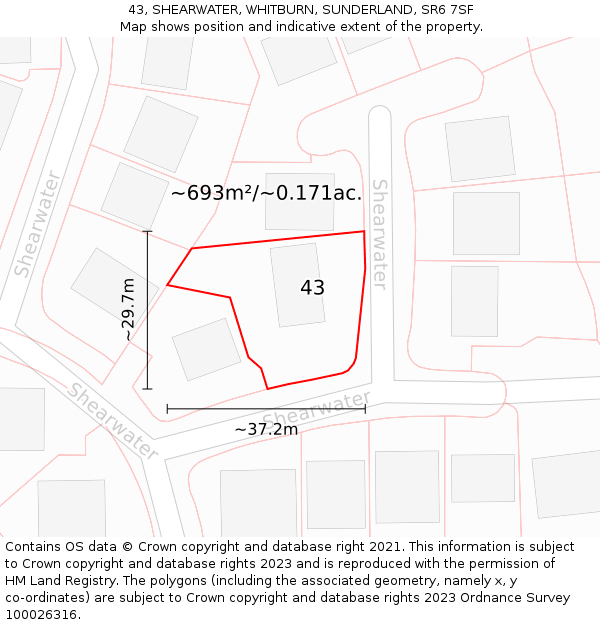 43, SHEARWATER, WHITBURN, SUNDERLAND, SR6 7SF: Plot and title map
