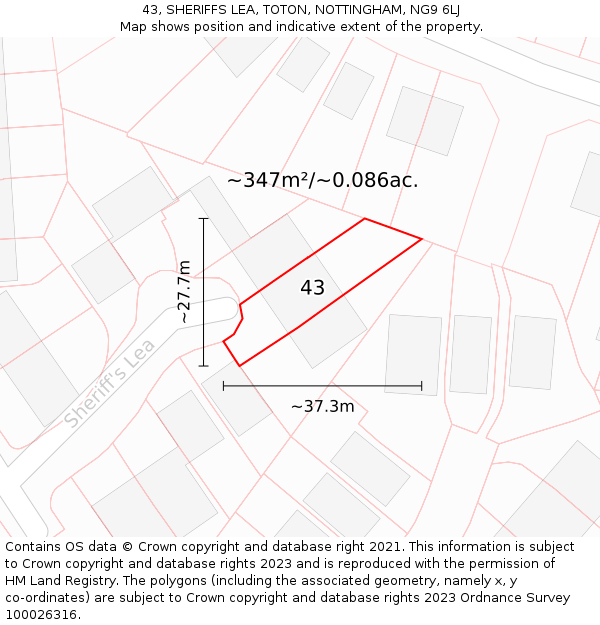 43, SHERIFFS LEA, TOTON, NOTTINGHAM, NG9 6LJ: Plot and title map