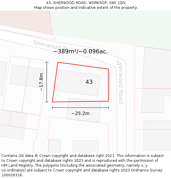 43, SHERWOOD ROAD, WORKSOP, S80 1QN: Plot and title map