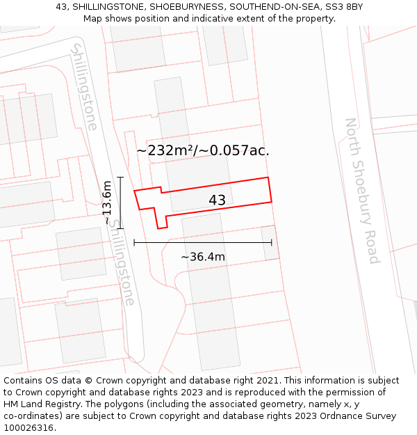 43, SHILLINGSTONE, SHOEBURYNESS, SOUTHEND-ON-SEA, SS3 8BY: Plot and title map