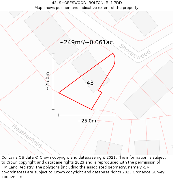 43, SHORESWOOD, BOLTON, BL1 7DD: Plot and title map