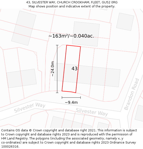 43, SILVESTER WAY, CHURCH CROOKHAM, FLEET, GU52 0RG: Plot and title map