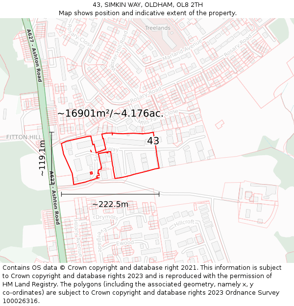 43, SIMKIN WAY, OLDHAM, OL8 2TH: Plot and title map