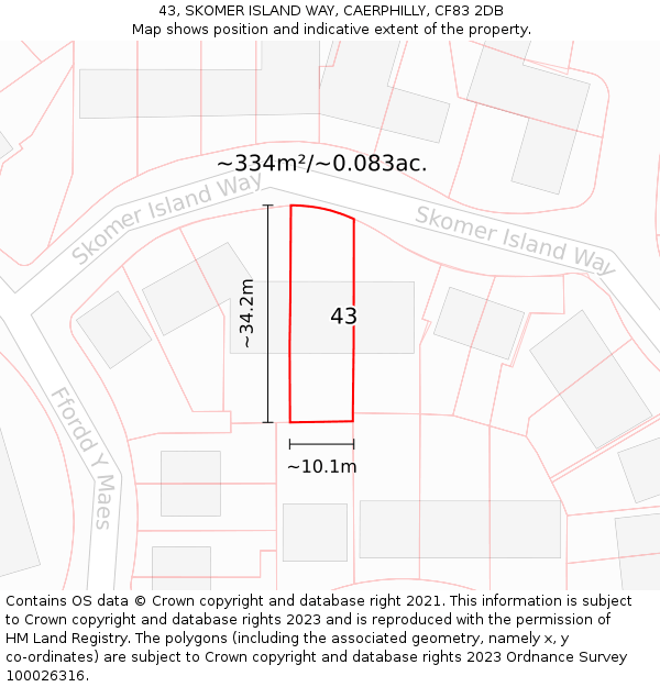 43, SKOMER ISLAND WAY, CAERPHILLY, CF83 2DB: Plot and title map