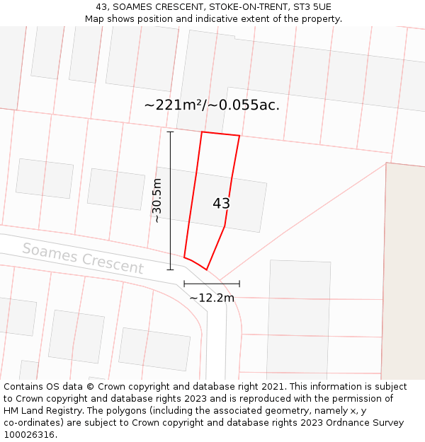 43, SOAMES CRESCENT, STOKE-ON-TRENT, ST3 5UE: Plot and title map