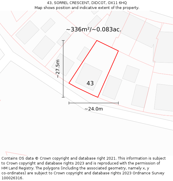 43, SORREL CRESCENT, DIDCOT, OX11 6HQ: Plot and title map