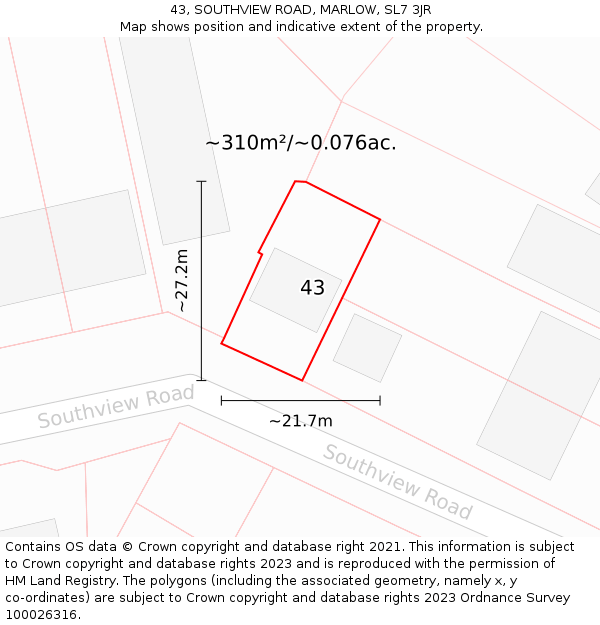 43, SOUTHVIEW ROAD, MARLOW, SL7 3JR: Plot and title map