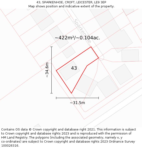 43, SPARKENHOE, CROFT, LEICESTER, LE9 3EP: Plot and title map