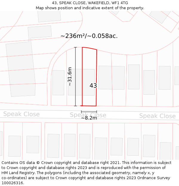 43, SPEAK CLOSE, WAKEFIELD, WF1 4TG: Plot and title map