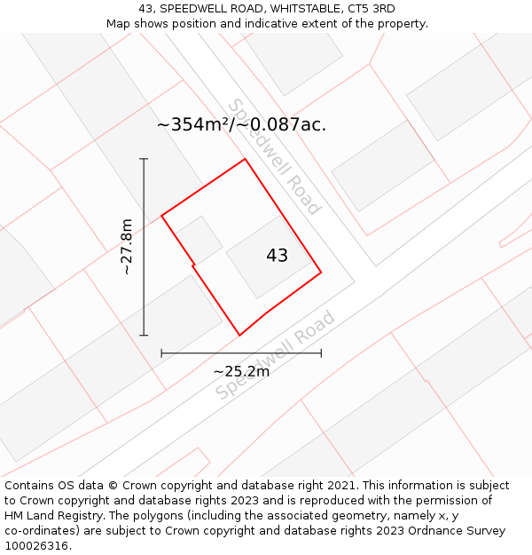 43, SPEEDWELL ROAD, WHITSTABLE, CT5 3RD: Plot and title map