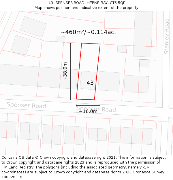 43, SPENSER ROAD, HERNE BAY, CT6 5QP: Plot and title map