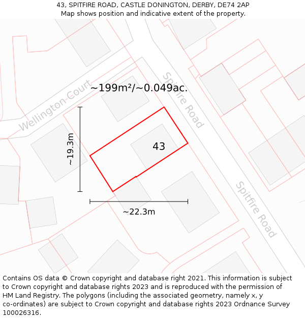 43, SPITFIRE ROAD, CASTLE DONINGTON, DERBY, DE74 2AP: Plot and title map