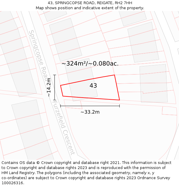 43, SPRINGCOPSE ROAD, REIGATE, RH2 7HH: Plot and title map